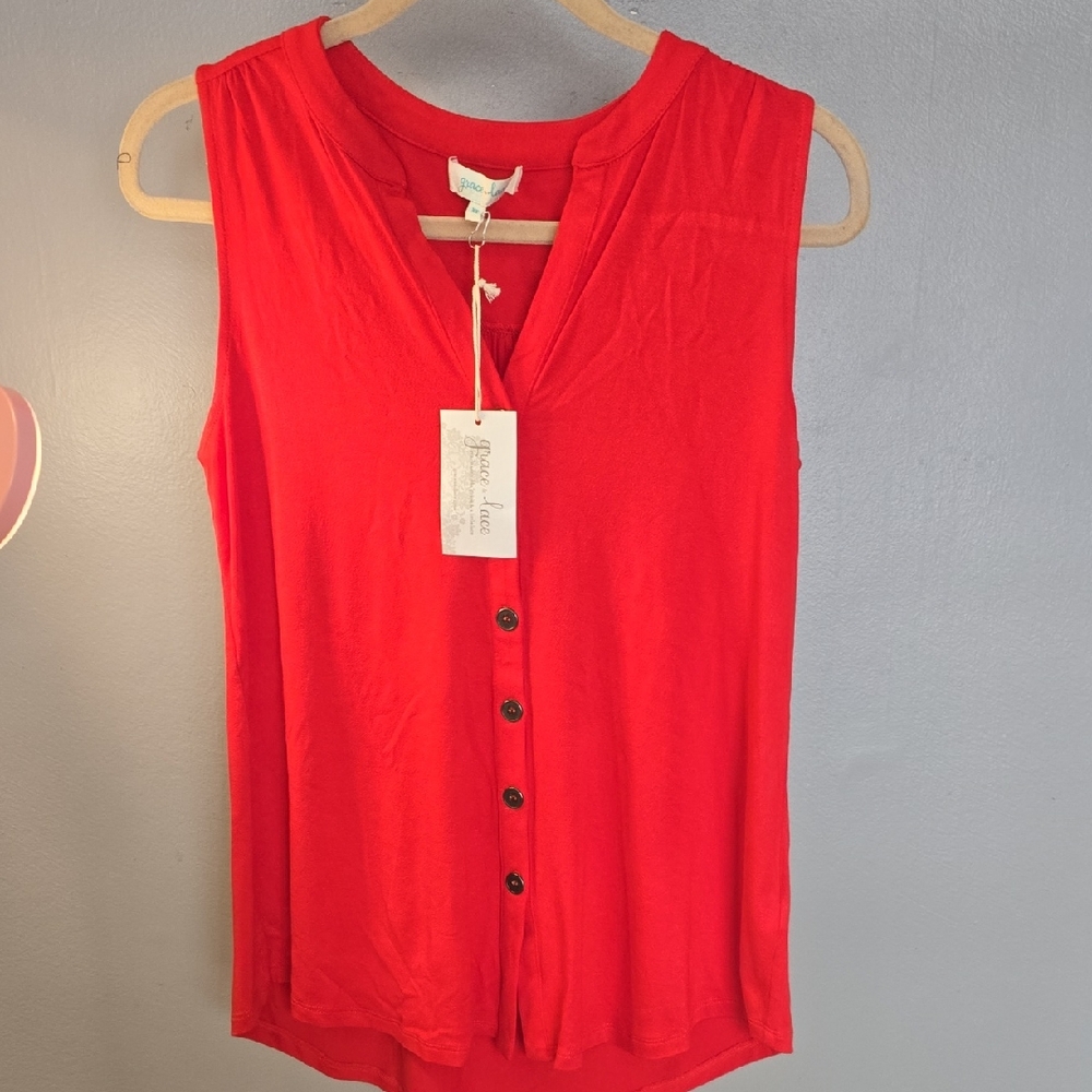 Grace & Lace Vibrant Red Sleeveless Blouse